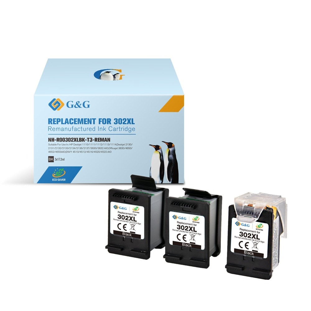 Комплект касети за HP DeskJst 2130 All-in-/OneOfficeJet 3830 / 4650 All-in-One Printers - Black High Yield - NH-R00302XLBK-T3 - G&G - Неоригинален 3x17.2ml капацитет