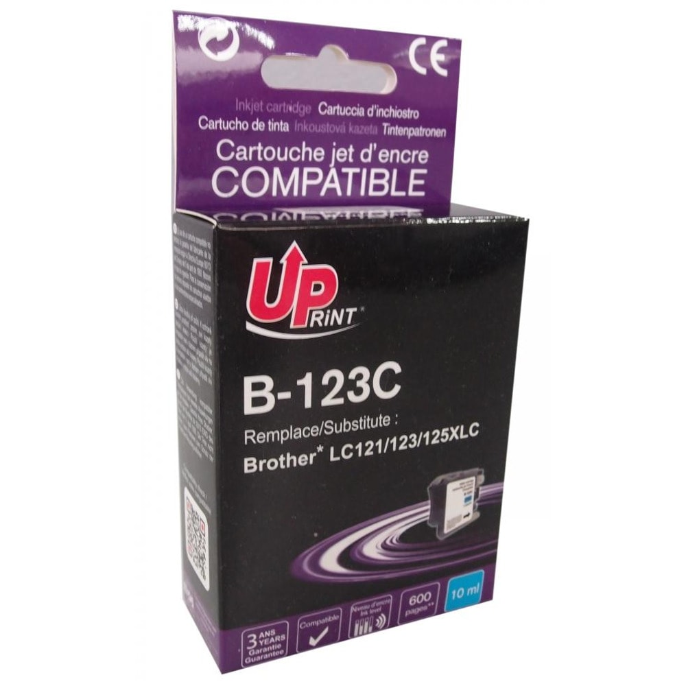 Касета за Brother DCP J132W/J152W/J172W/J4110DW/J552DW/J752DW; MFC J4410DW/J4510DW/J4610DW/J470DW/J4710DW/J650DW/J6520DW/J6720DW/J6920DW/J870DW - Cyan - LC121/123/127 - Uprint - неоригинален - Заб.: 600 копия