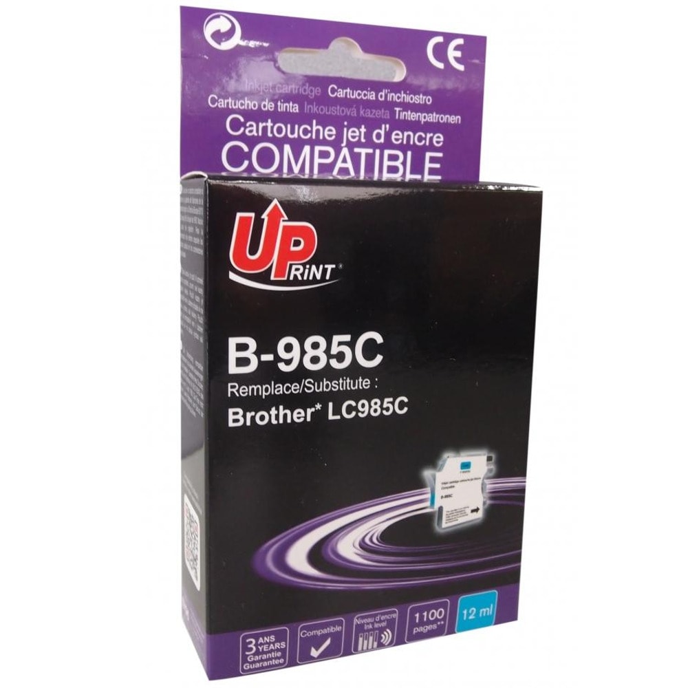 Касета за Brother DCP J125/J140/J315W/J515W; MFC J220/J265W/J410/J415W - Cyan - LC985 - Uprint - неоригинален - Заб.: 1100 копия