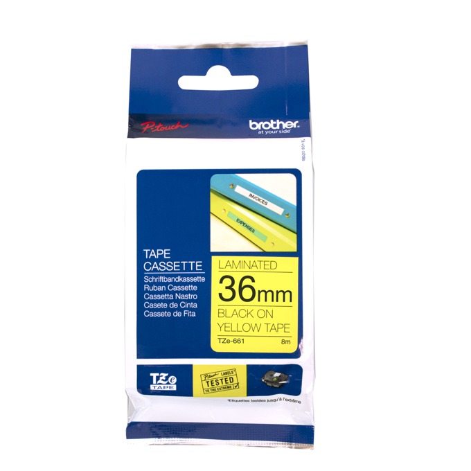 Лента за етикетни принтери BROTHER тип TZ - 36mm BLACK ON YELLOW