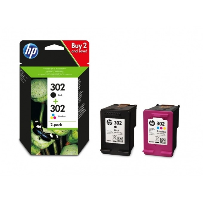 Касета за HP DeskJet 1110; HP OfficeJet 3830; 2130; 4520; - Black/Tri - 302 2 Pack - P№ X4D37AE - 165 брой копия
