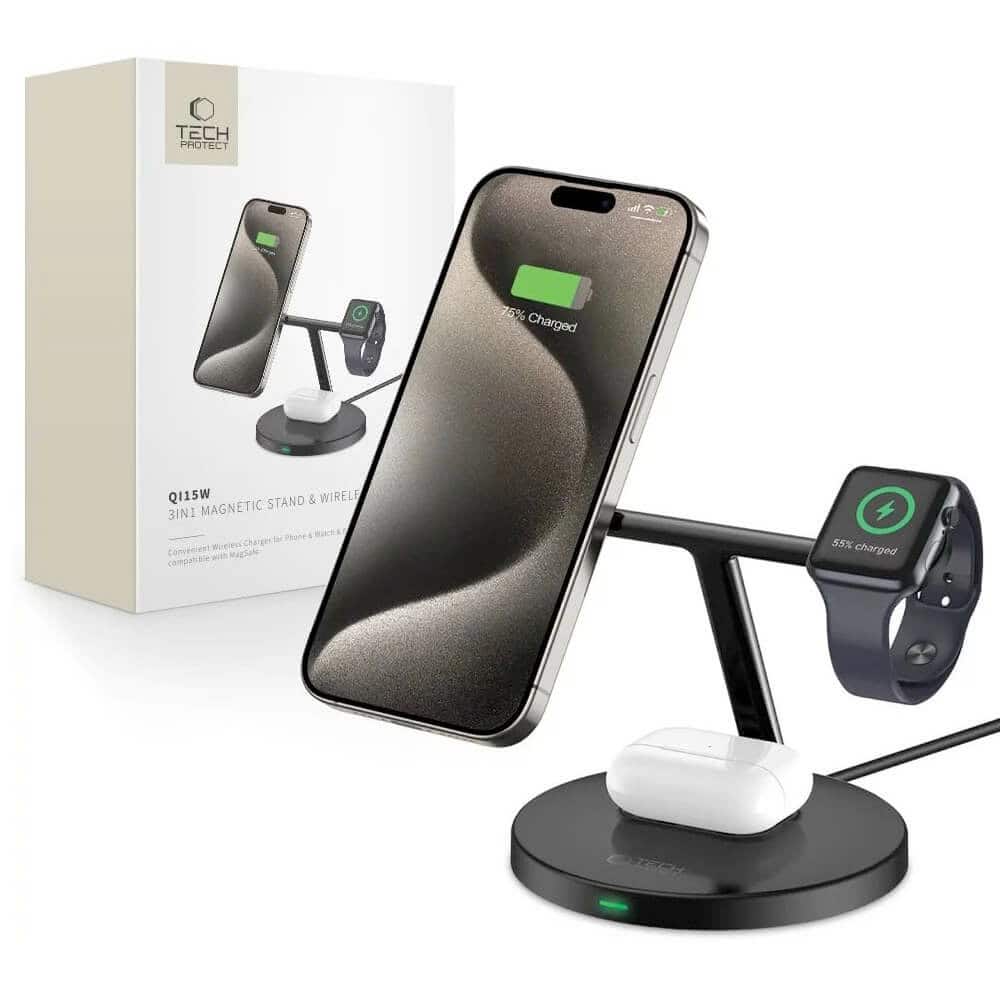 Безжично зарядно Tech-Protect Qi15W 3in1 Magnetic Stand